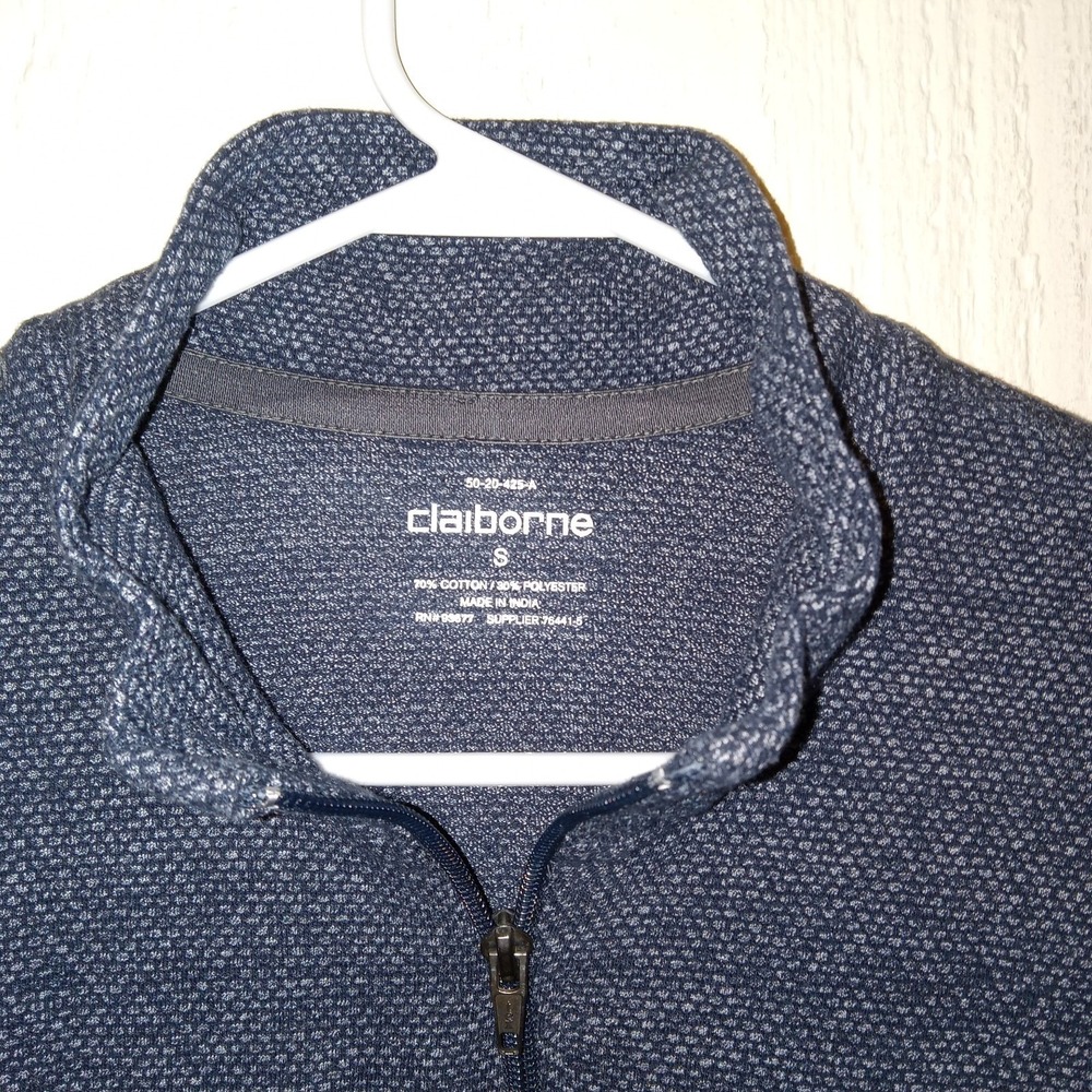 Claiborne Pullover Sweater Mens S Navy Blue 1/4 Zip Textured Knit - Picture 4 of 9
